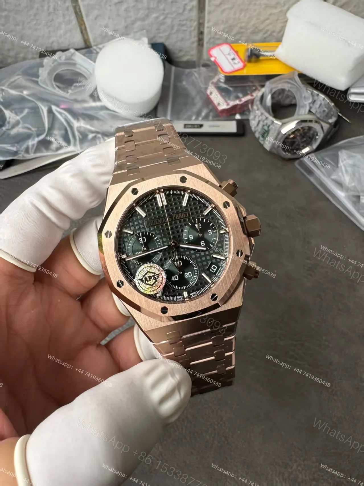 View 3 of Audemars Piguet Super Clone Royal Oak Rose Gold Green Dial 26240 Chronograph 41mm Cal.4401