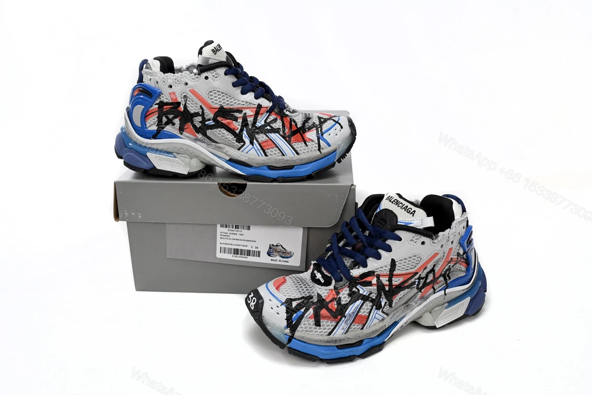 View 2 of Balenciaga Runner White And Blue Printing 677402 W3RB6 1264