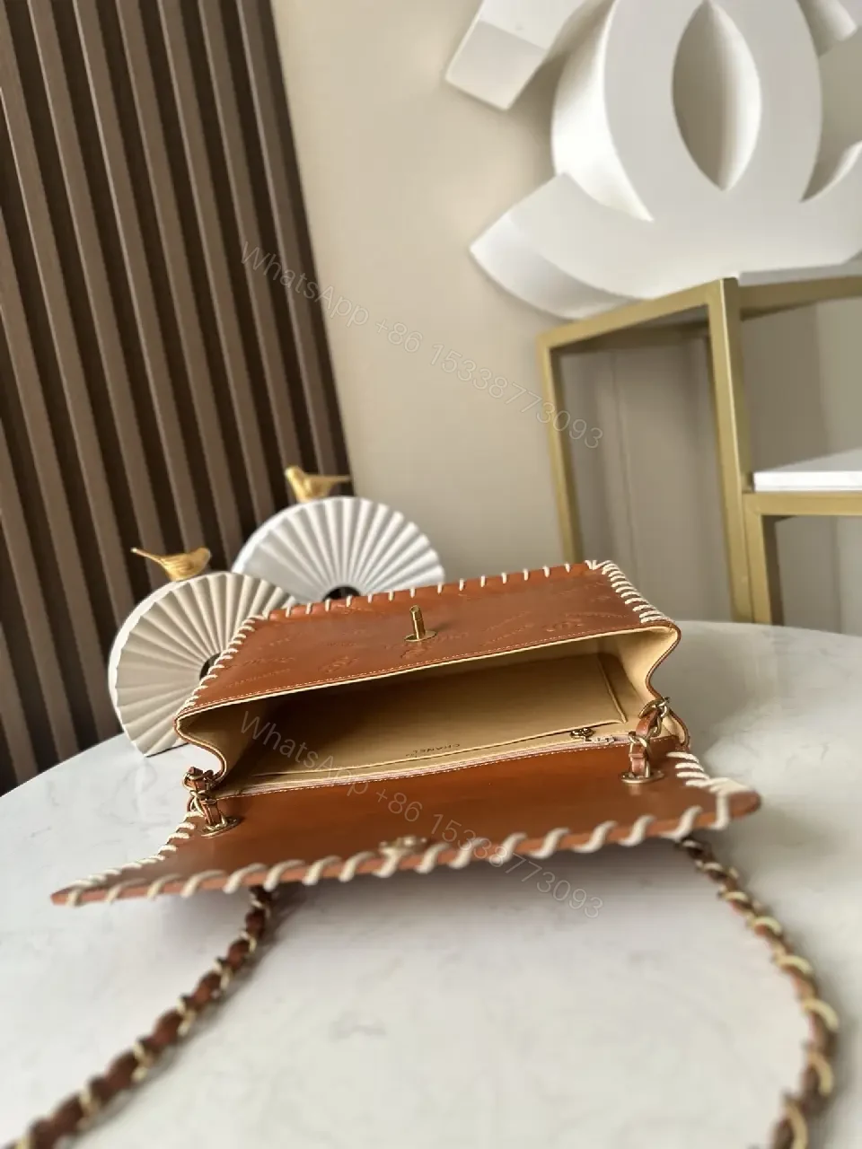 View 8 of Textured Leather Crossbody Wallet Bag with Signature Stitching