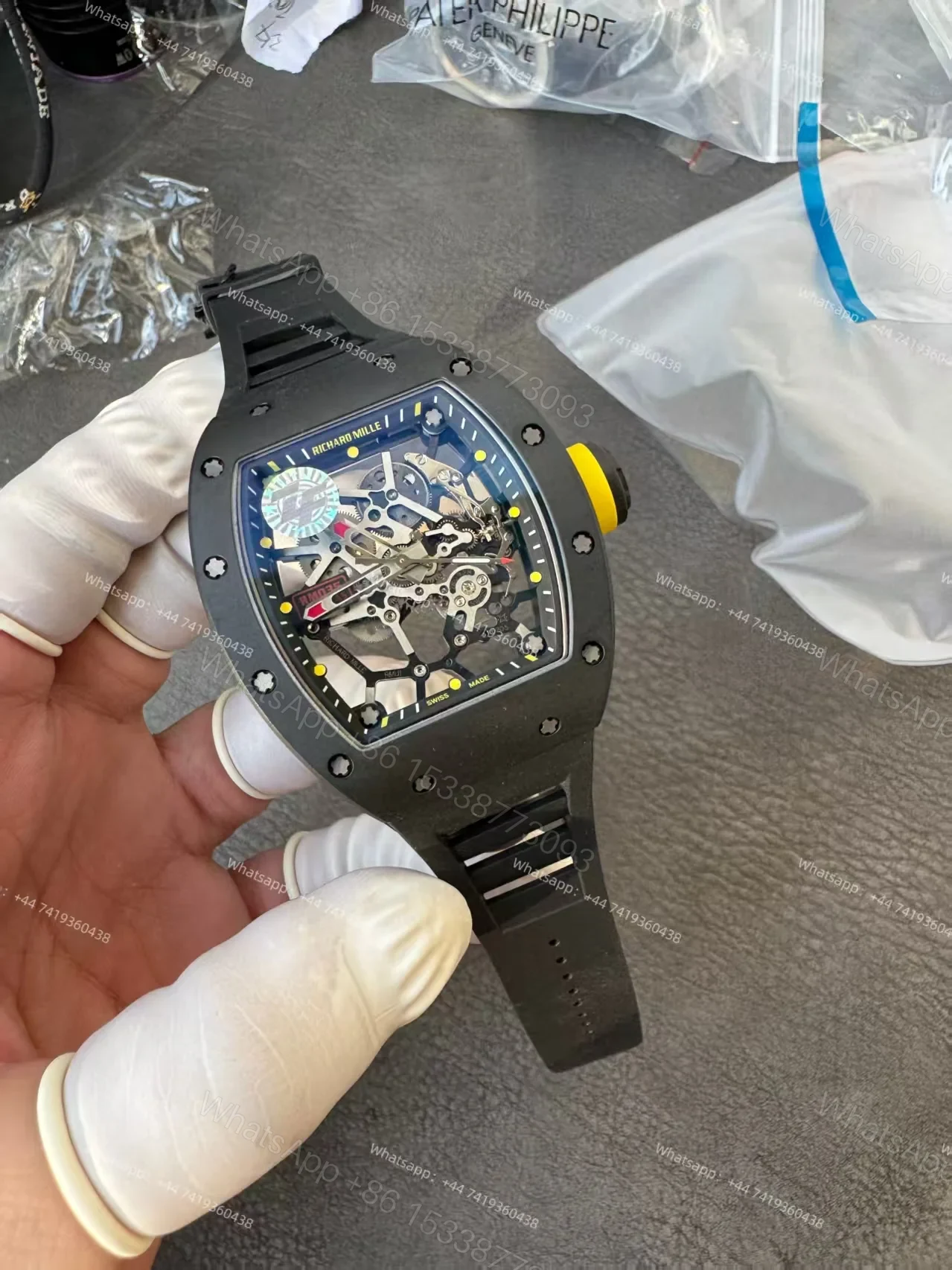 View 2 of Super Clone Richard Mille RM 035 Americas Black Ceramic Skeleton Black Rubber Strap 1:1 Replica Watch