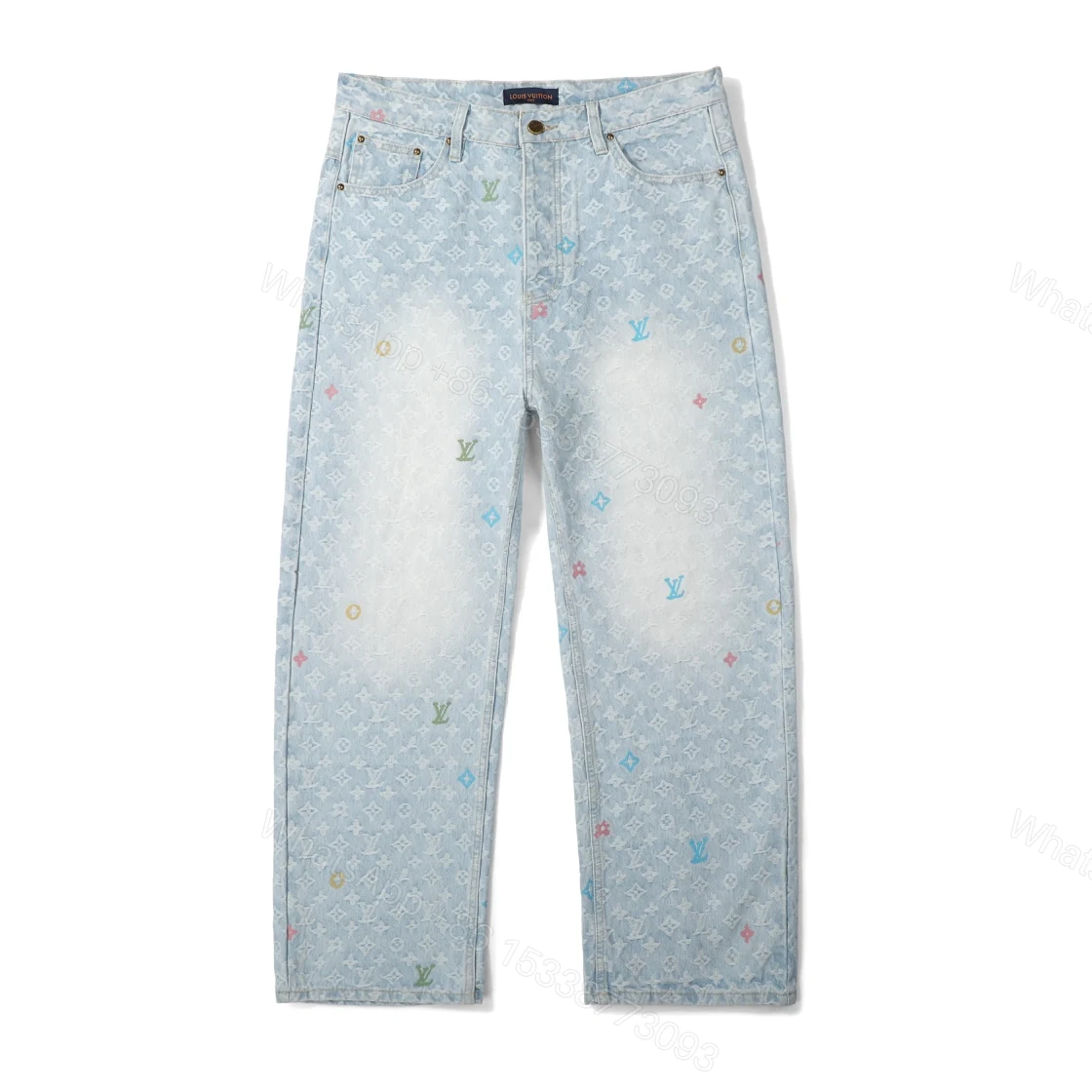 LV 高仿 彩色Monogram牛仔褲 淺藍水洗 寬鬆休閒款 — view 1