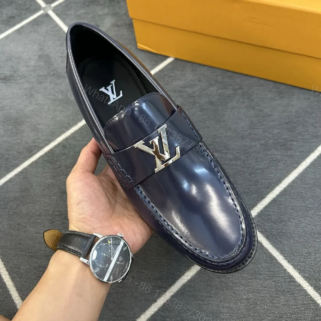 View 4 of Glazed Calfskin Loafer with Signature LV Hardware