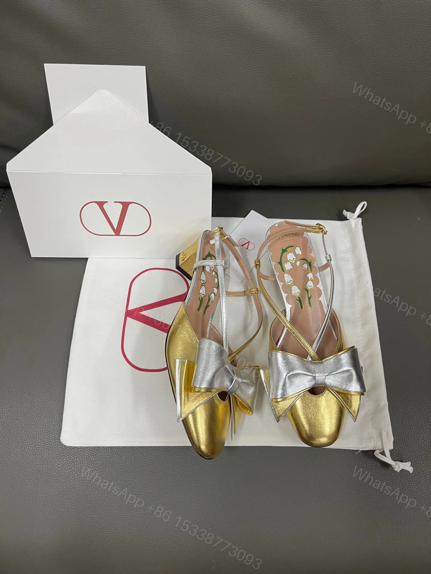 View 3 of Valentino Women Gold Metallic Leather Heels