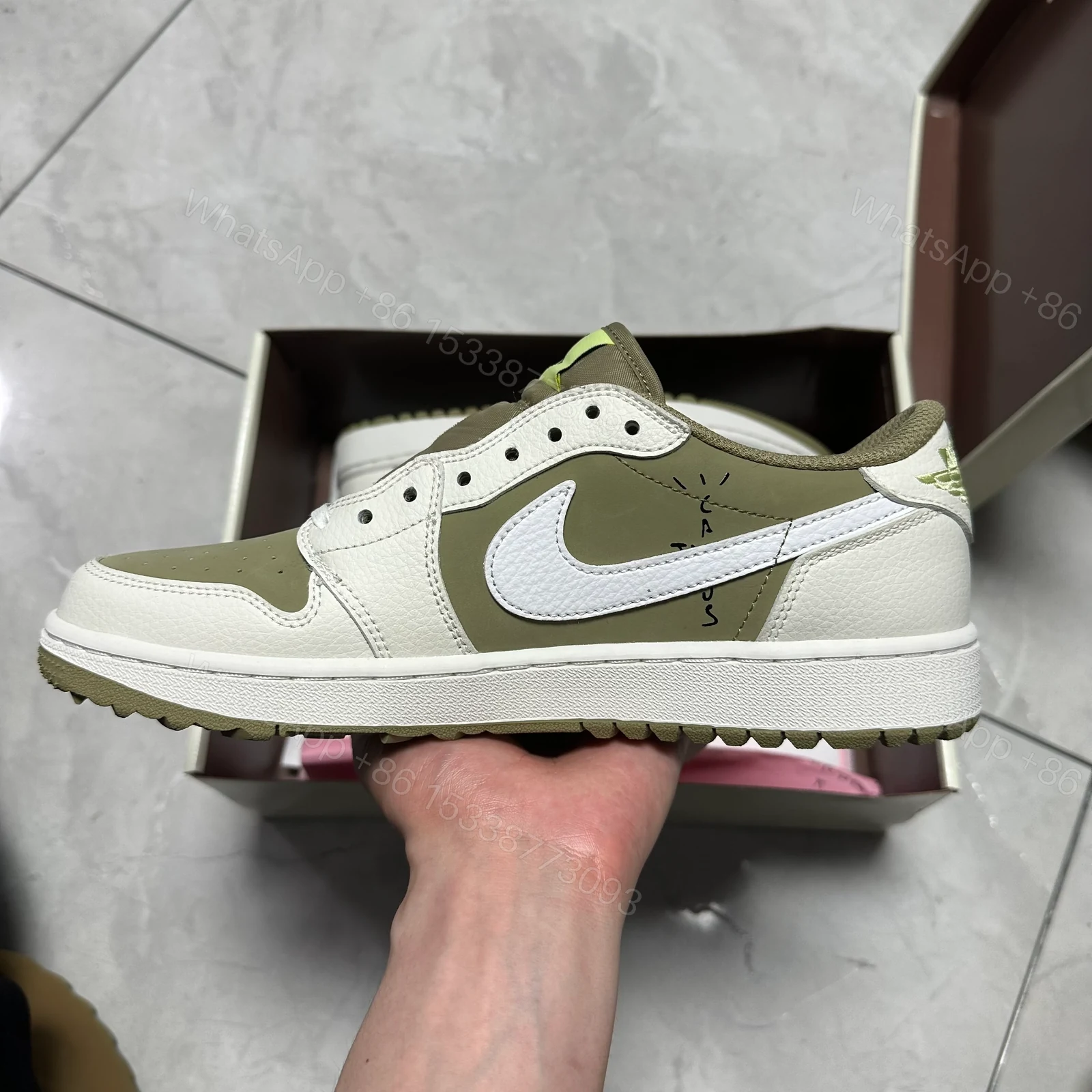 View 4 of Jordan 1 Retro Low Golf Travis Scott Neutral Olive