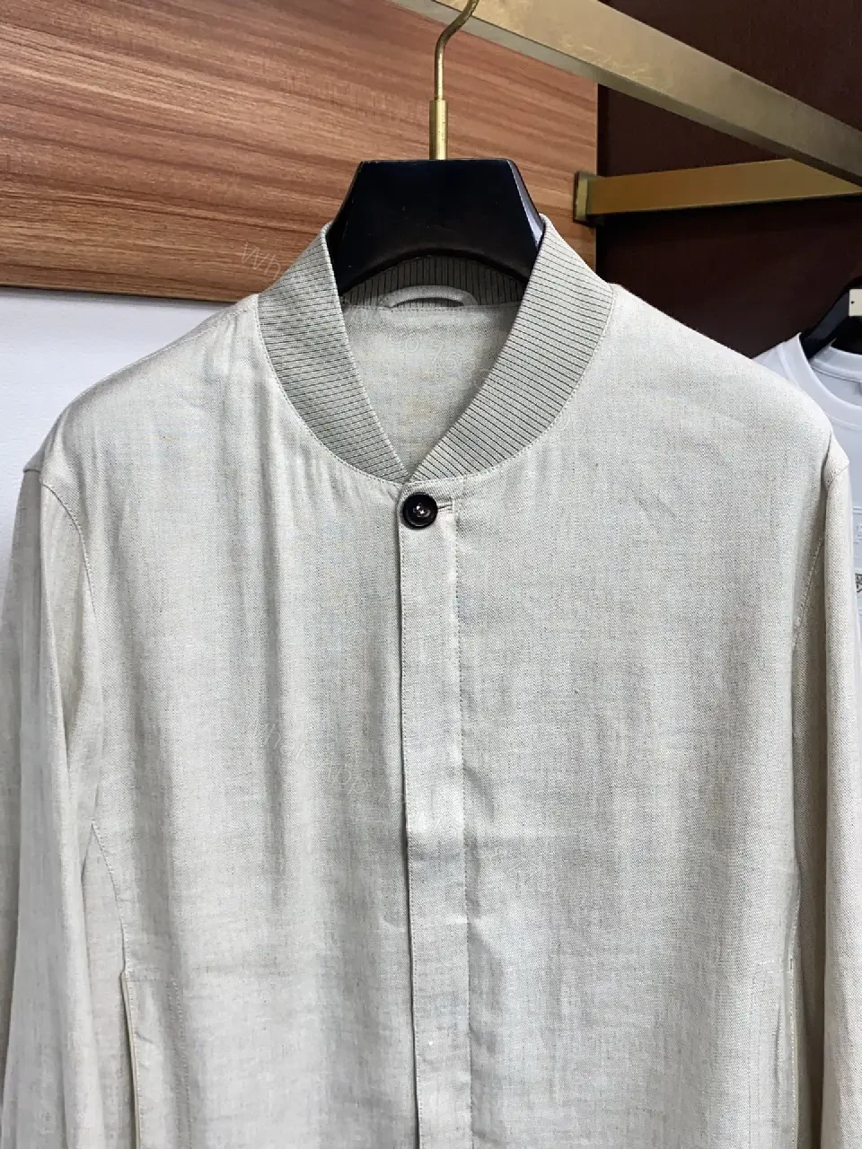 View 6 of Light Beige/Ash Bomber Jacket: Smooth Matte, Minimal Details