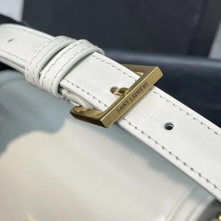 View 6 of Chic White Leather Crossbody: YSL Monogram Gold Hardware Bag