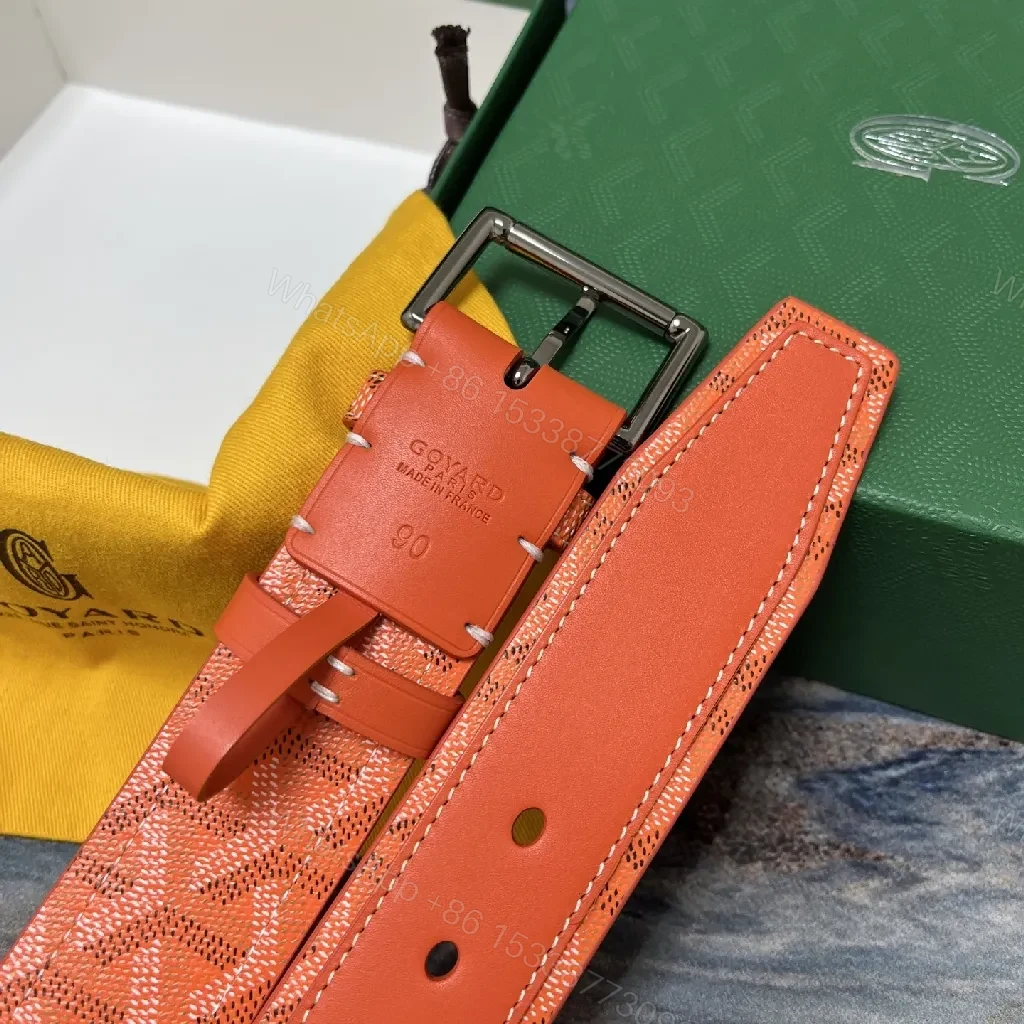 View 8 of Bright Orange Leather Belted Sandal with Goyard Pattern