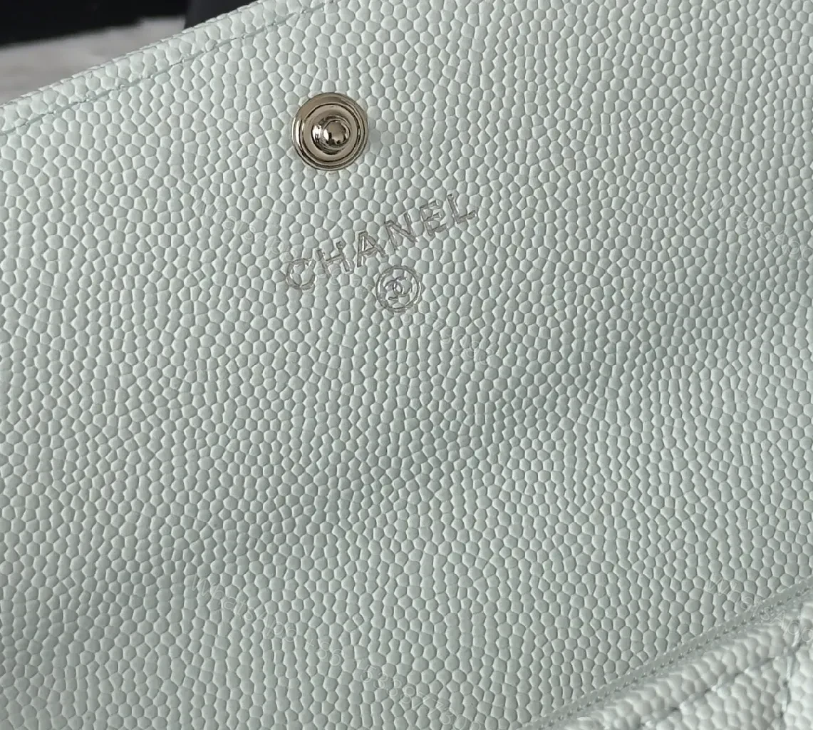 View 6 of Mint Caviar Leather Wallet: Quilted, Bi-Fold, Subtle Shine