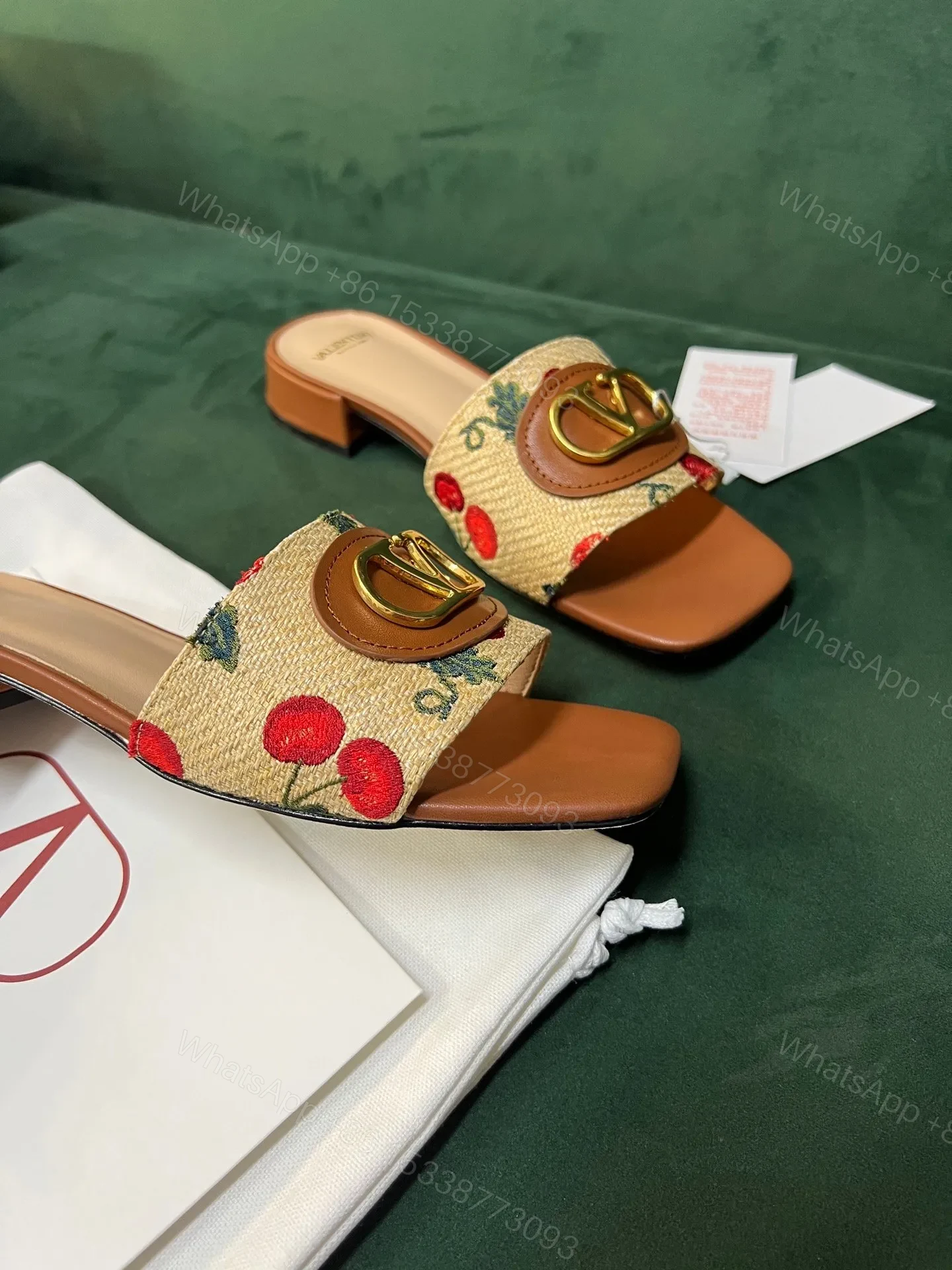 View 6 of Valentino Women Brown Leather Canvas Floral Mules