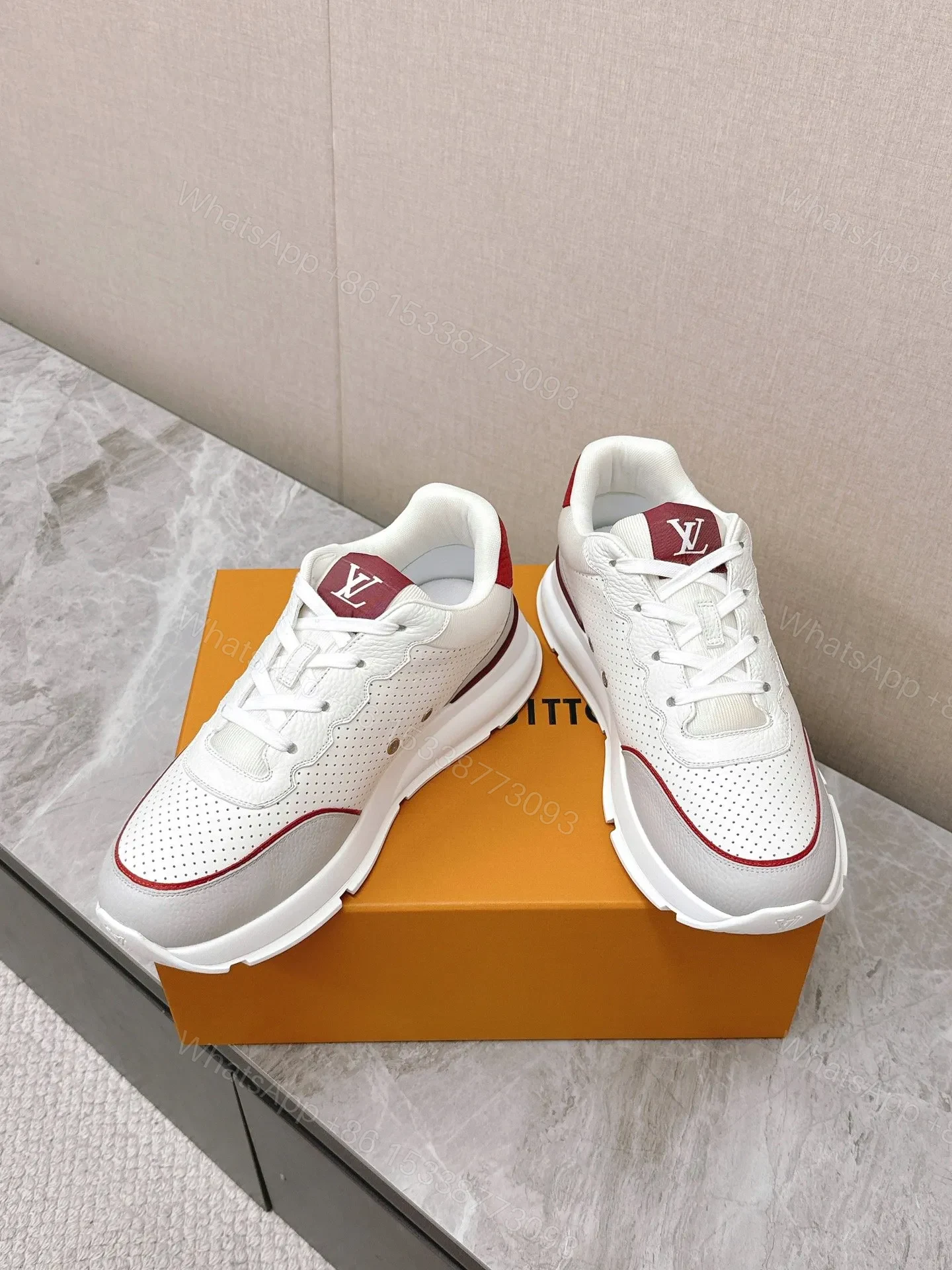 View 6 of LV Women White Leather Red Accent Sneakers