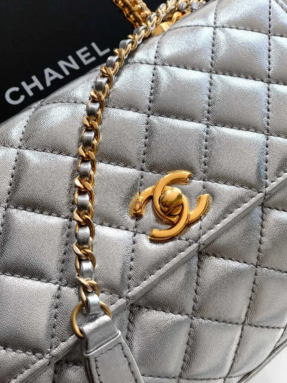 View 9 of Quilted Metallic Handbag: Structured Glamour, All-Day Confidence