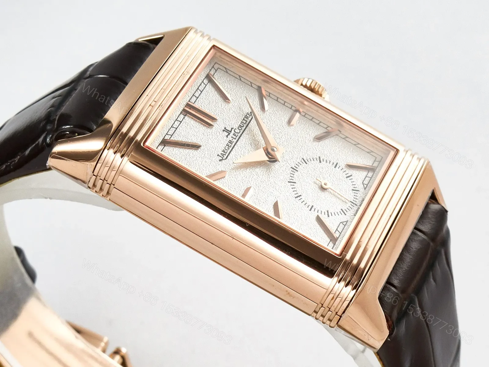 View 7 of Reverso Tribute Duoface Small Seconds RG MGF Best Edition White Spray Paint Dial on Black Leather Strap A854A