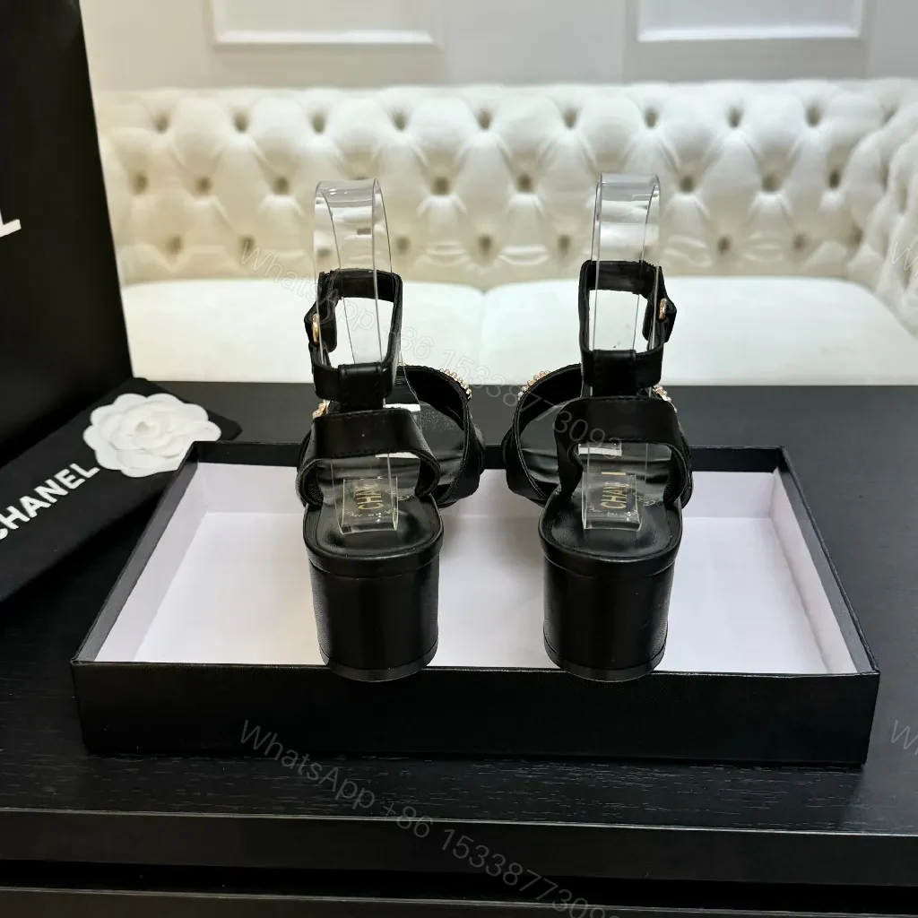 View 8 of Black Satin Sandals with Gold Hardware – Modern Chic Statement Sandals
