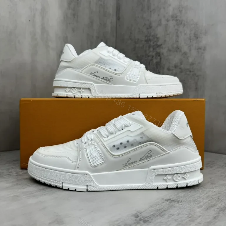View 4 of White Leather Sneaker: Subtle LV Detailing, All-Day Comfort