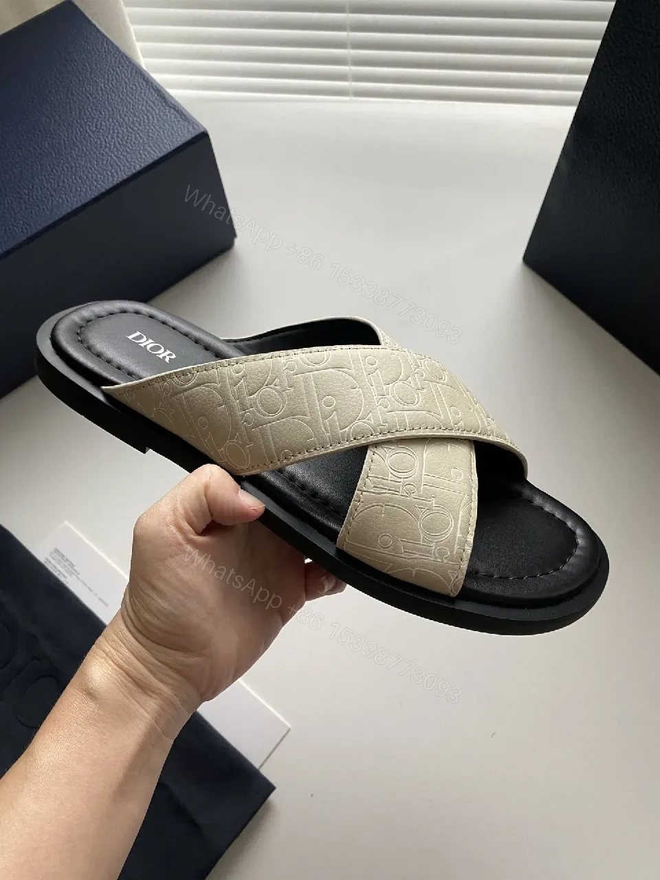 View 6 of Beige + Leather + Minimalist + Cushioned Comfort + Slides