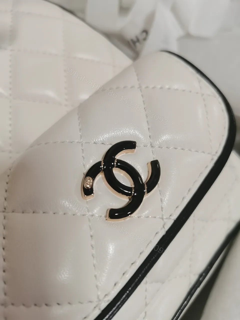 View 2 of Quilted White Bag with Gold Chain: Classic Mini Comfort
