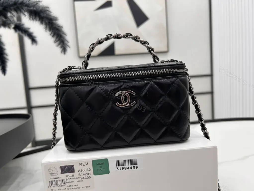 Chic Quilted Mini Bag - Black, Chain Strap, Luxe Shine — view 3