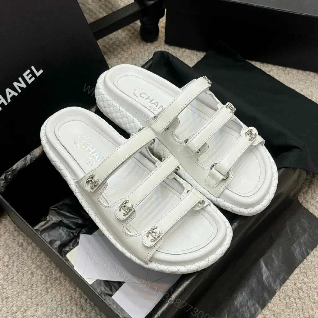 White Quilted Sandals with Crystal Hardware - Luxe Comfort Sandals — view 1