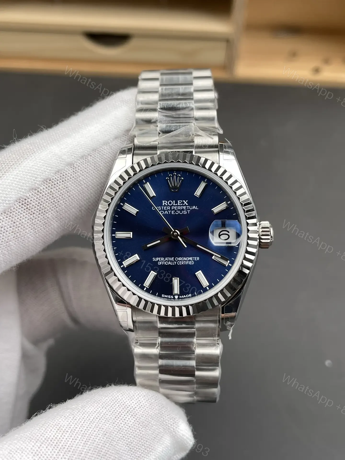 View 3 of Rolex Datejust 31 White Gold Fluted President Blue 178279-0041