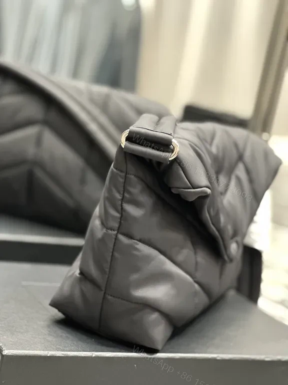 View 8 of Chic Satin Quilted Crossbody Bag with YSL Emblem - Luxury