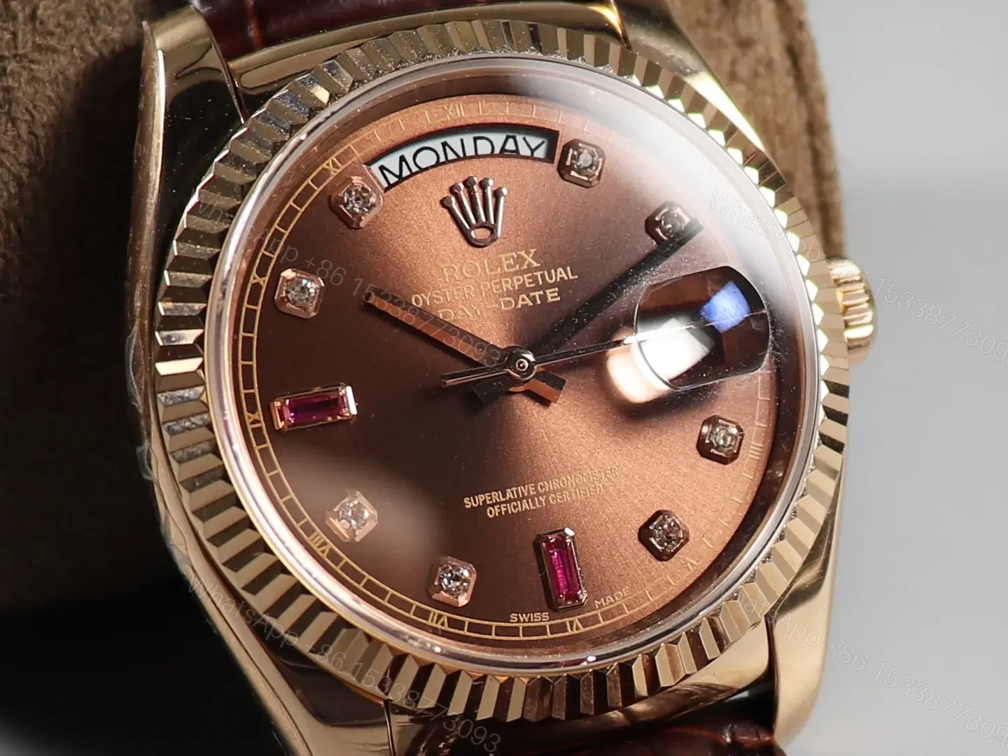 View 3 of Rolex Day-Date 36 Everose Strap Chocolate Brown Dial 118135-0020