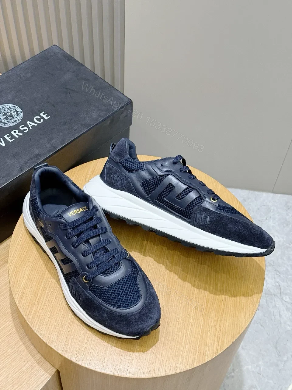 View 2 of Dark Navy Suede & Mesh High-Tops with Textured Silhouette