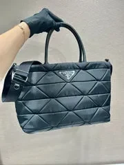 View 4 of TRIANGLE PATTERN TOTE BAG 33 IN BLACK QUILTED RE-NYLON