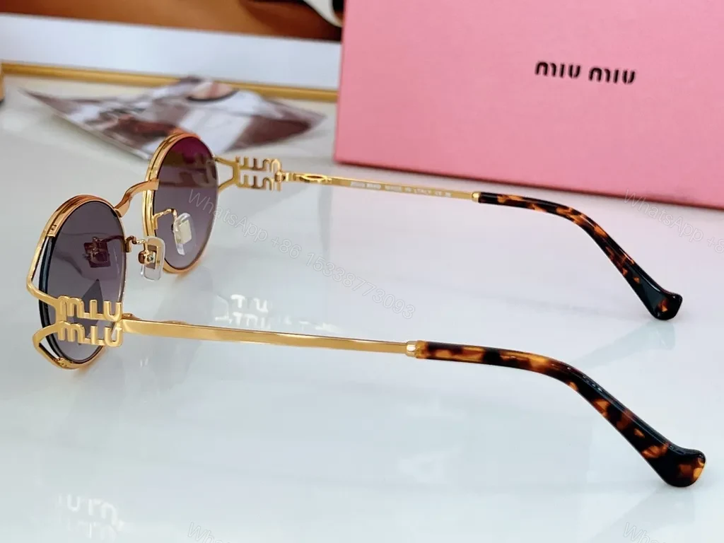 View 9 of Gold Tone Miu Miu Round Sunglasses â€“ Luxe Everyday