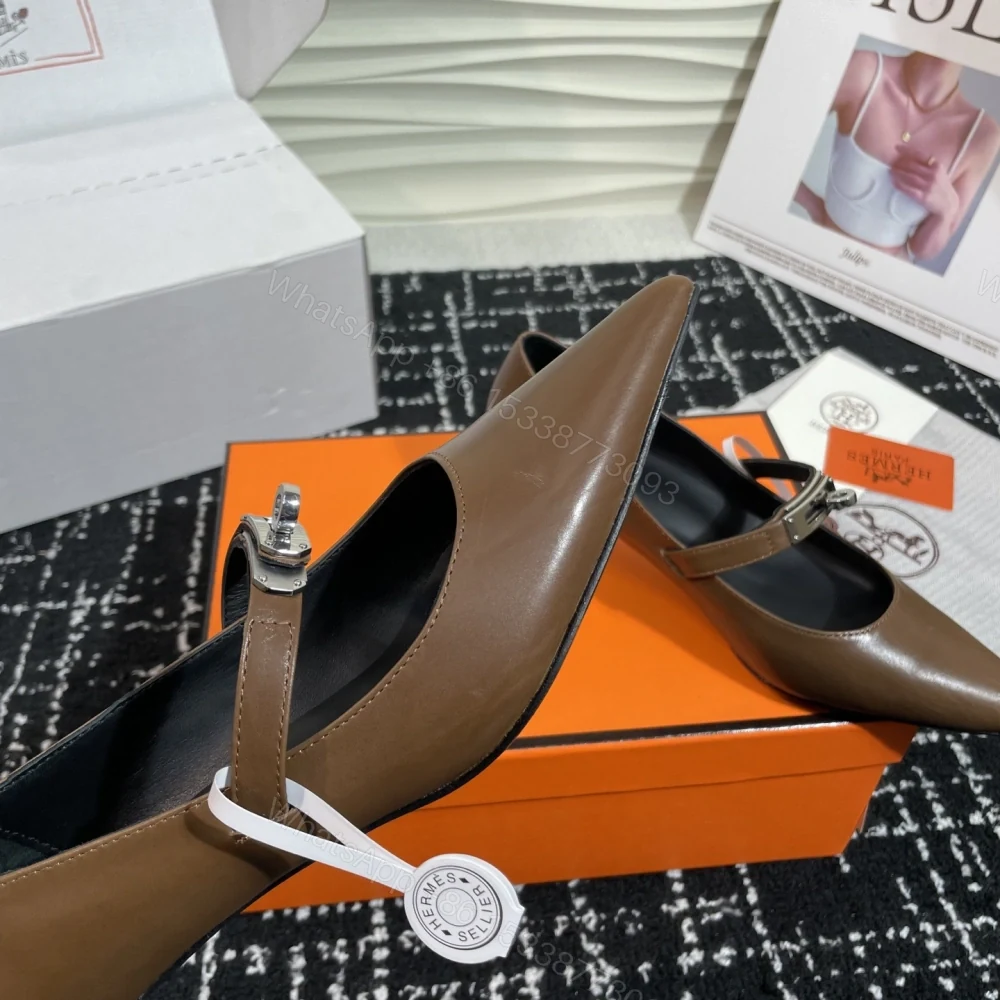 View 8 of 高仿Hermes*Kelly系列H251007Z03小牛皮高踭鞋木色4CM免檢版