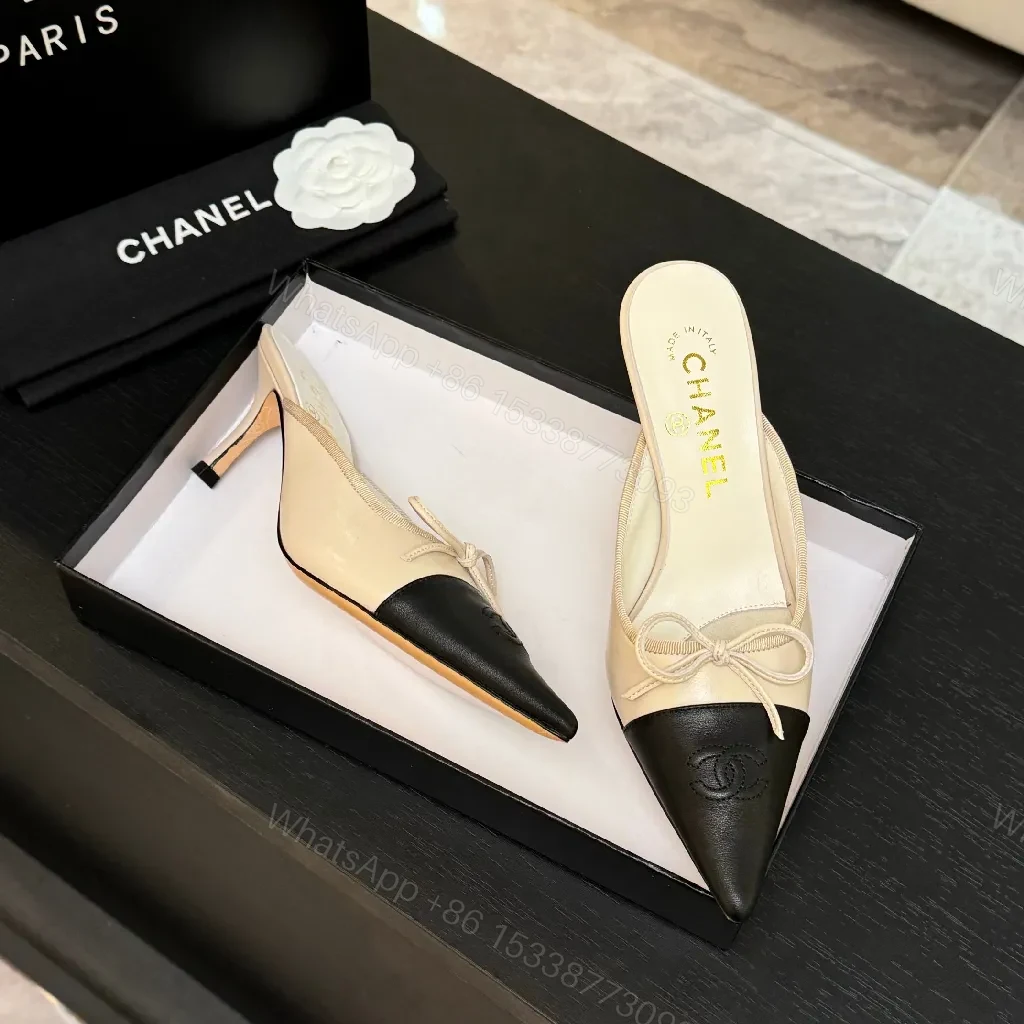View 6 of Two-Tone Ivory/Black Slingback Heels — Modern Couture Comfort