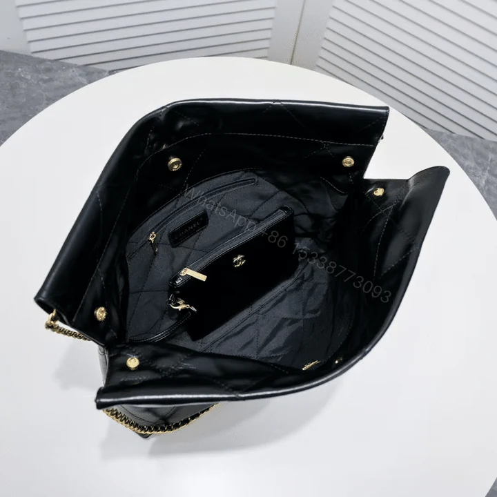 View 5 of Chanel 22 Handbag Shiny And Gold Tone Metal Black 42Cm AS3261 B19059 94305