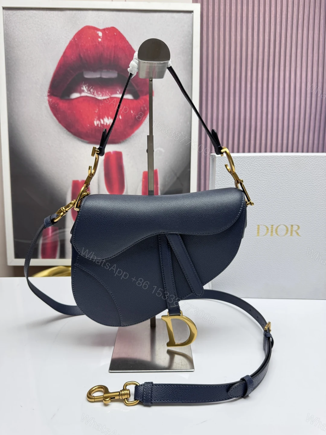 Dior A貨馬鞍包 深藍色皮革單肩包氣質百搭斜背款 — view 1