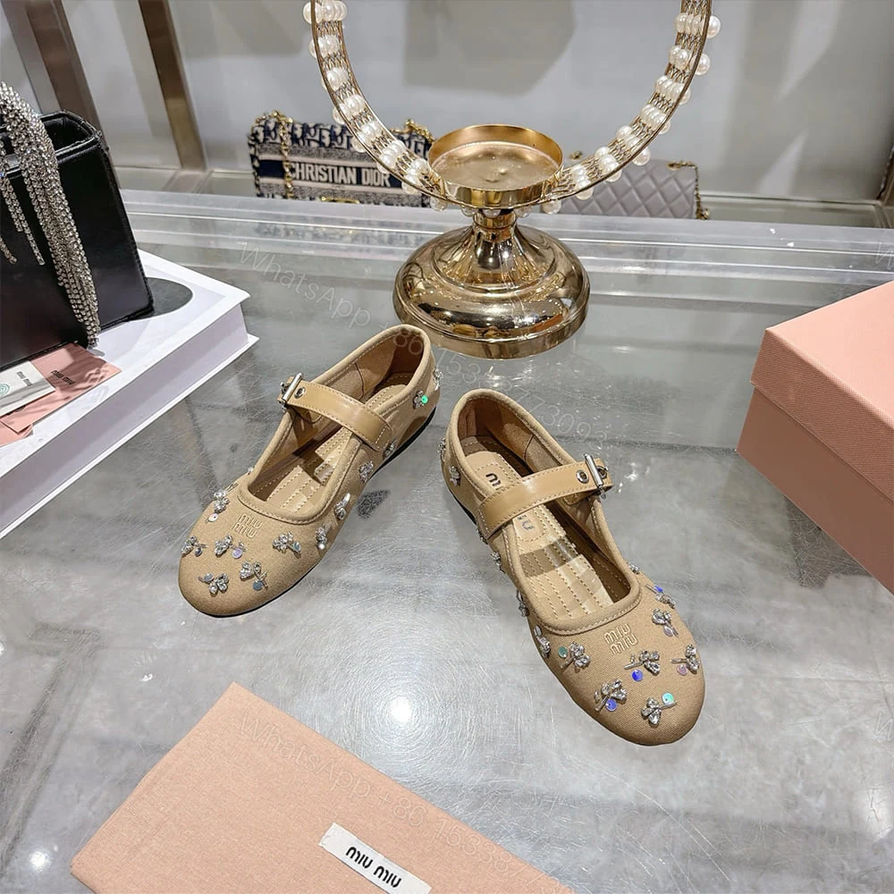 View 4 of MIUMIU Embroidered drill ballerinas 785575
