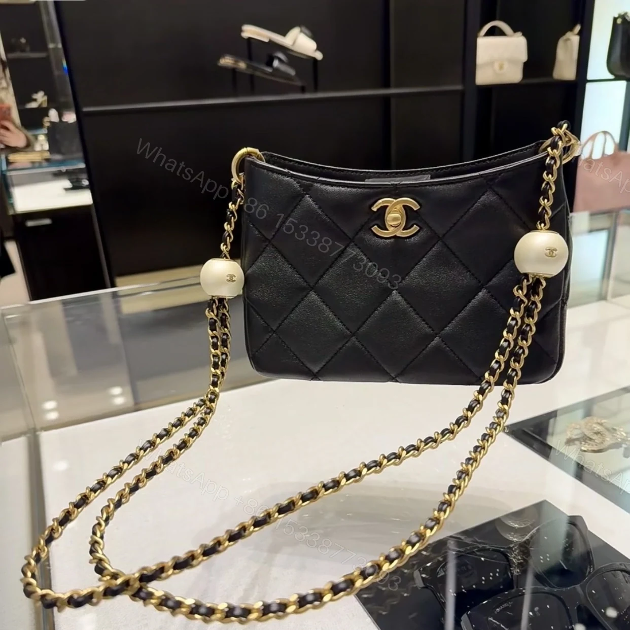 View 18 of 高仿Chanel*24S系列AS4862湯圓珍珠Hobo包黑色免檢版