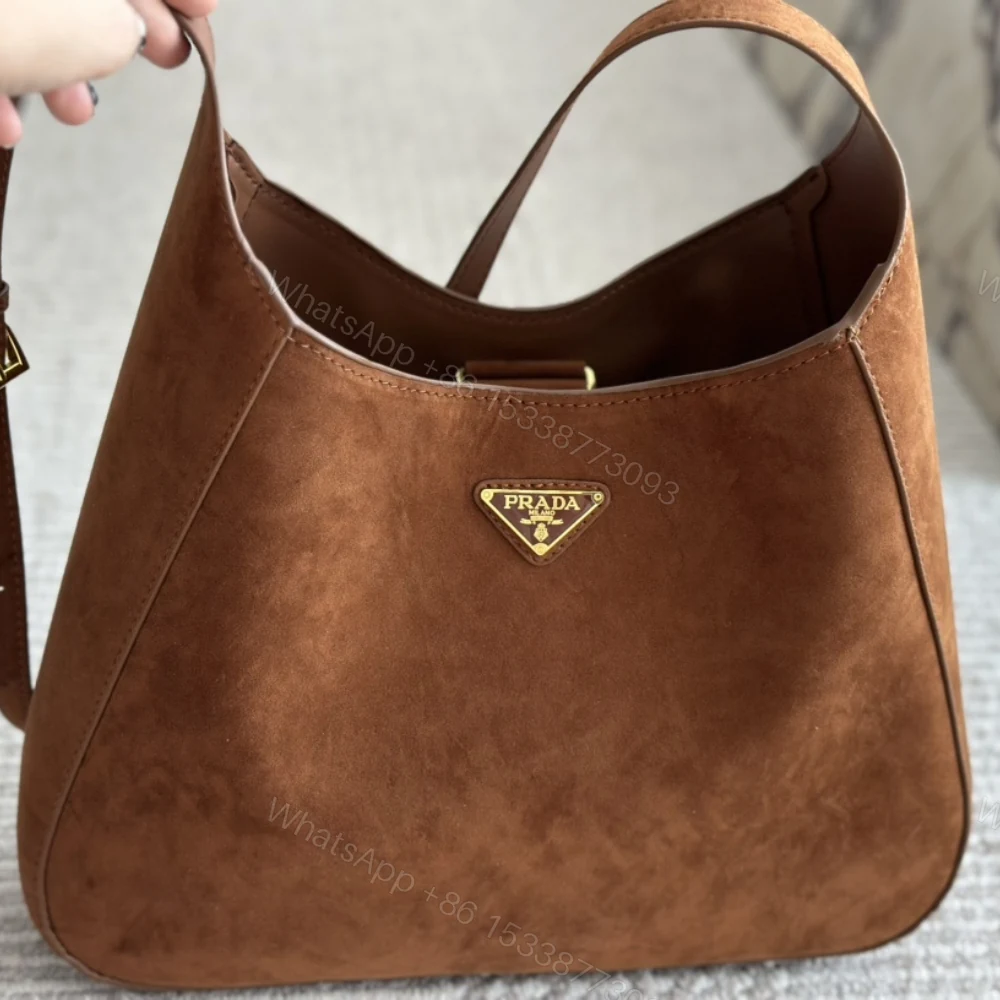View 5 of PRADA LARGE SUEDE SHOULDER BAG COCOA BROWN 34CM
