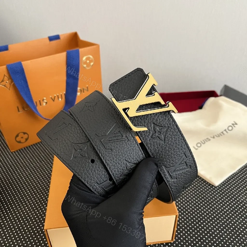 View 4 of Monogram Leather Belt with Gold Accent Buckle - Luxury Style