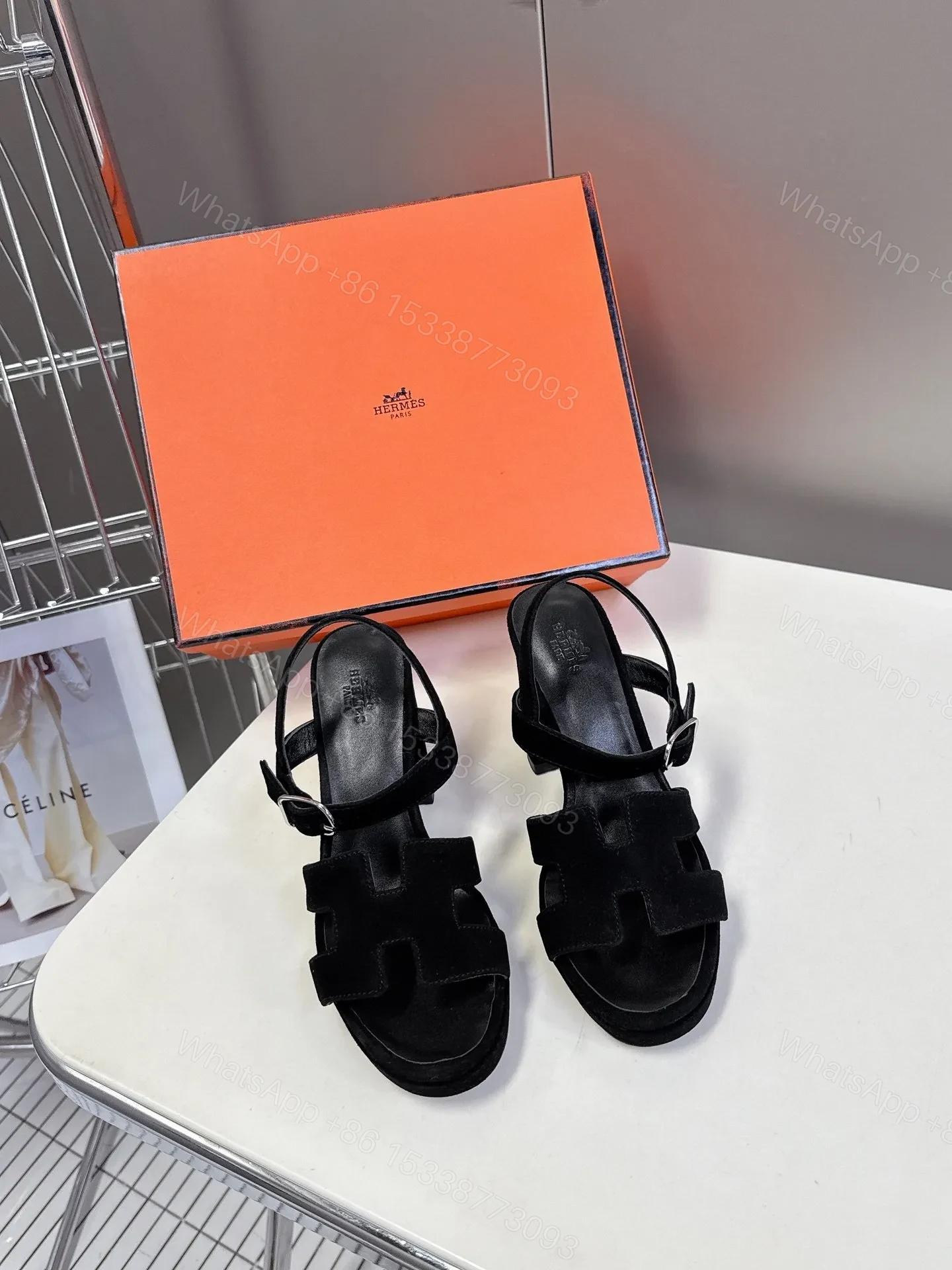 Hermes Women Black Suede Sandals — view 1