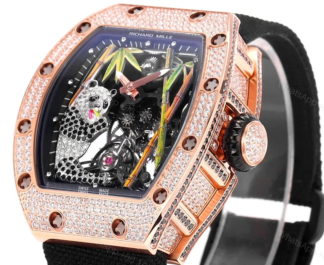 View 5 of Richard Mille RM26-01 Panda Tourbillon Watch Full Diamond Set White Gold Panda Art Dial Bamboo Theme Mechanical Luxury Edition RM26-01-PND-FDM