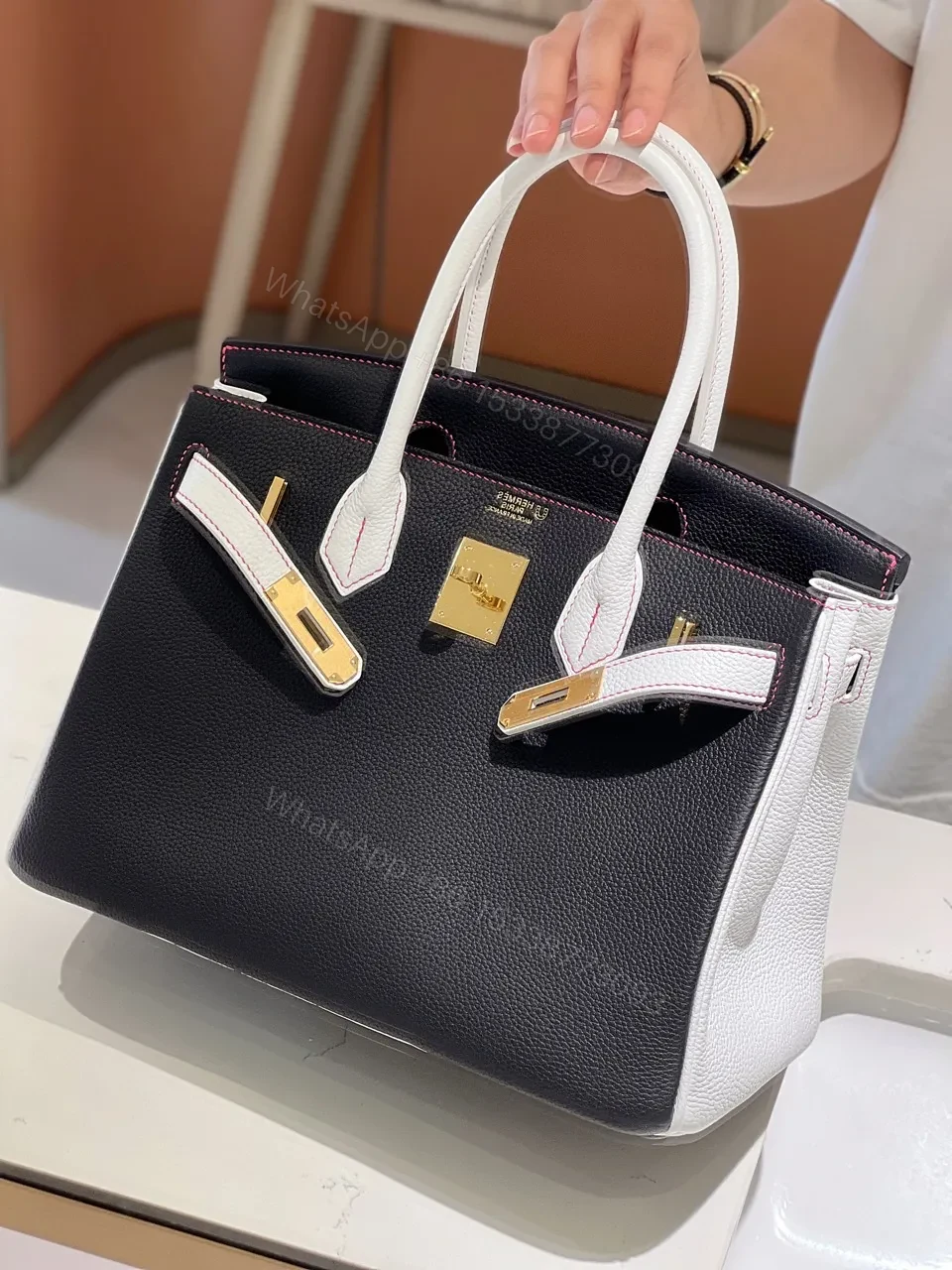 View 5 of HN 30 Black/White Togo leather Gold Hardware