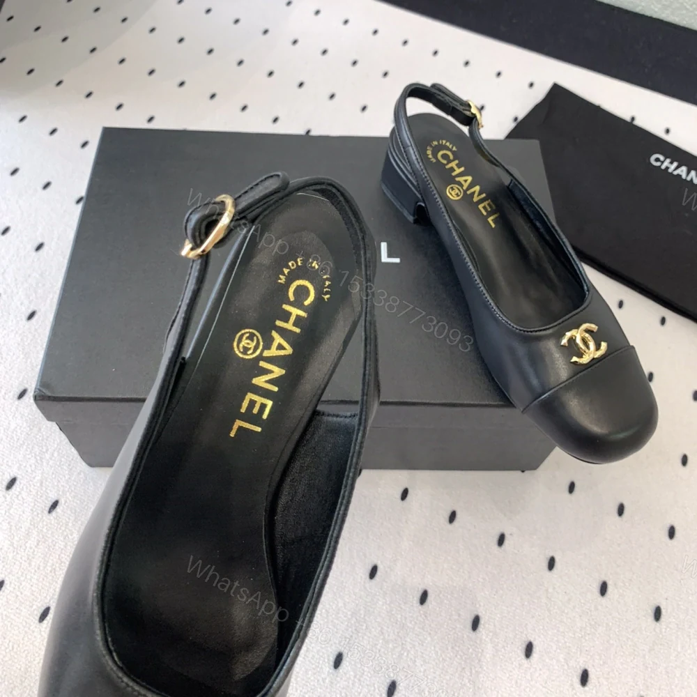 View 6 of 高仿Chanel*G45768B圓頭露跟單鞋小牛皮黑色3.5CM免檢版