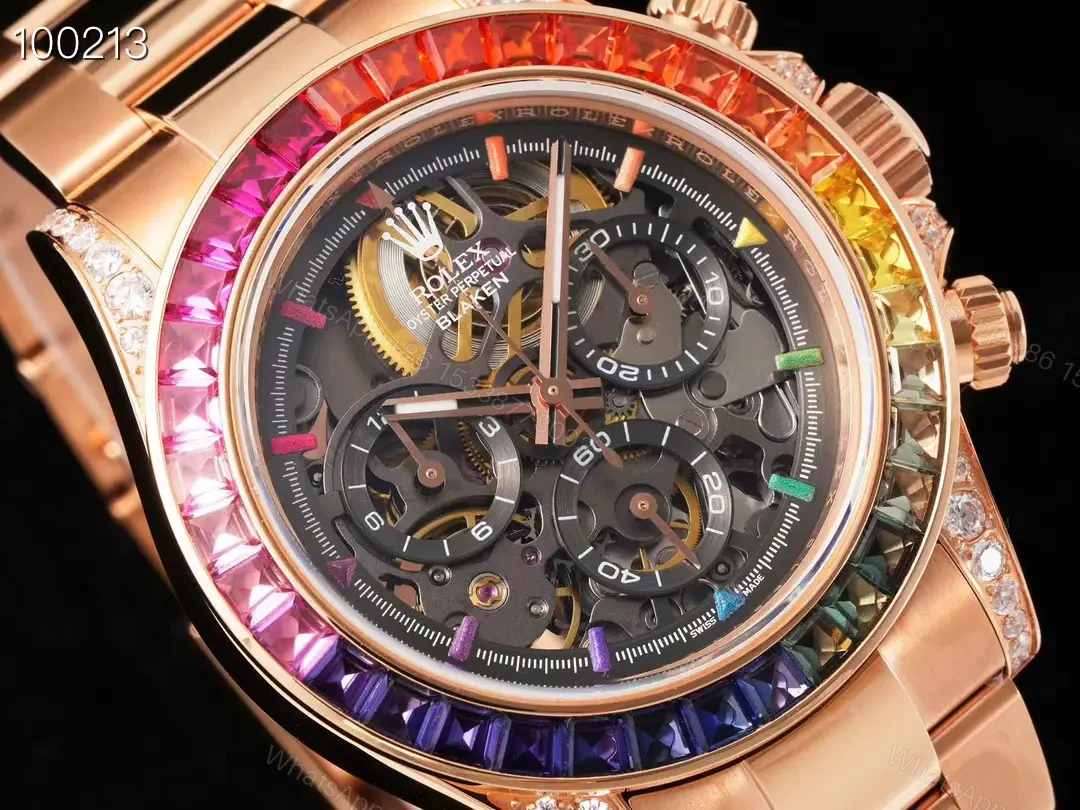 View 3 of Best Rolex Rainbow Skeleton Daytona replica 40MM Rose Gold Oyster Bracelet Edition ROLEX-DAYTONA-RB-SKEL-RG-40