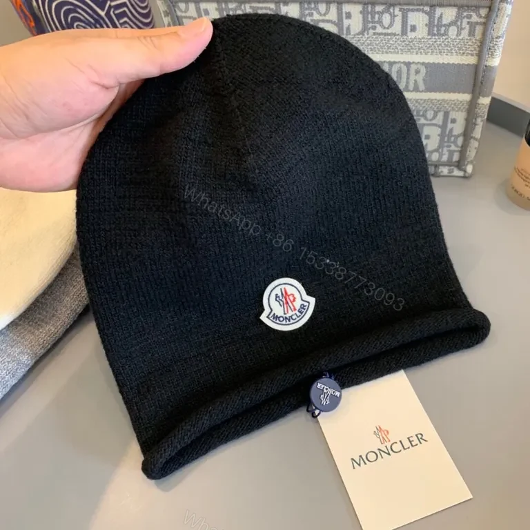 View 3 of Moncler Black Wool-Blend Knit Beanie - Minimal Luxury
