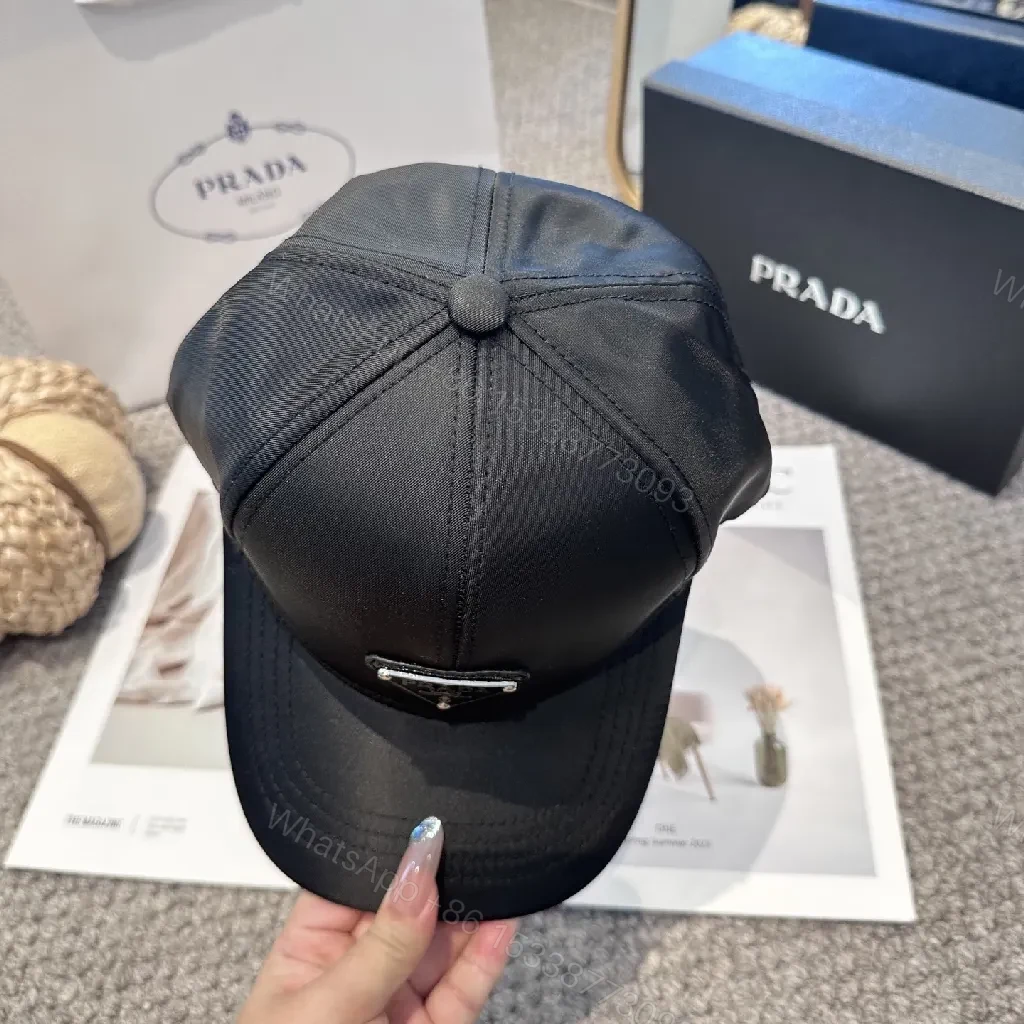 View 7 of Black Structured Cap, Minimal Prada Emblem, Premium Streetwear