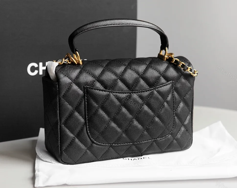 View 3 of Black Quilted Calfskin Mini Flap Bag with Gold Chain Accent (Chanel-Inspired)