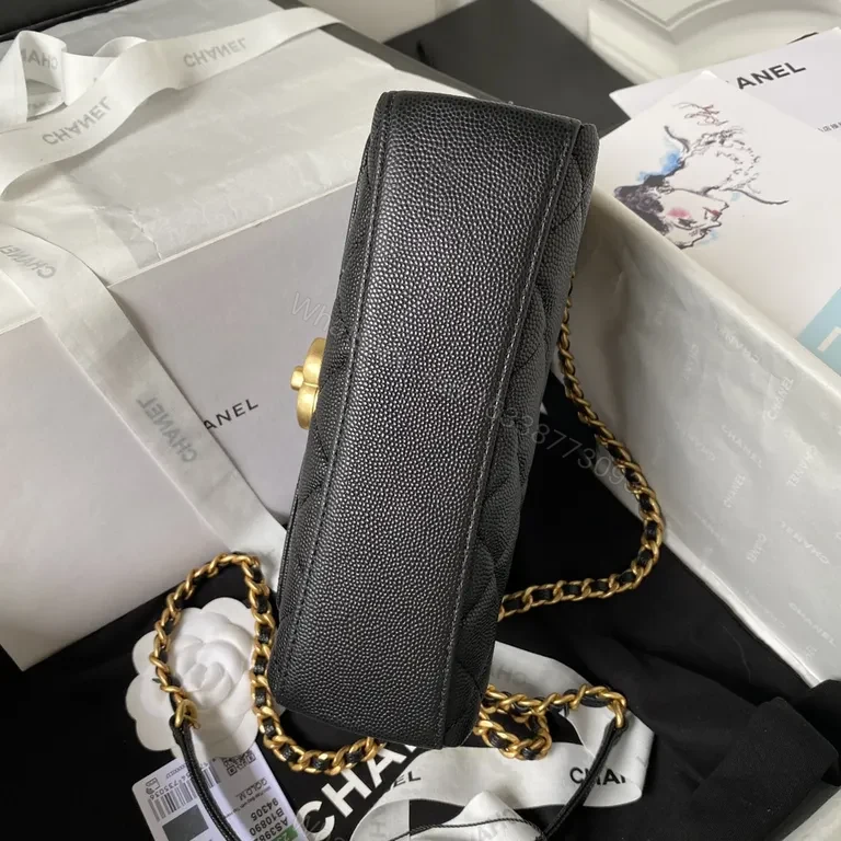 View 5 of Quilted Caviar Leather Bag: Gold Chain, Chanel-esque Luxury