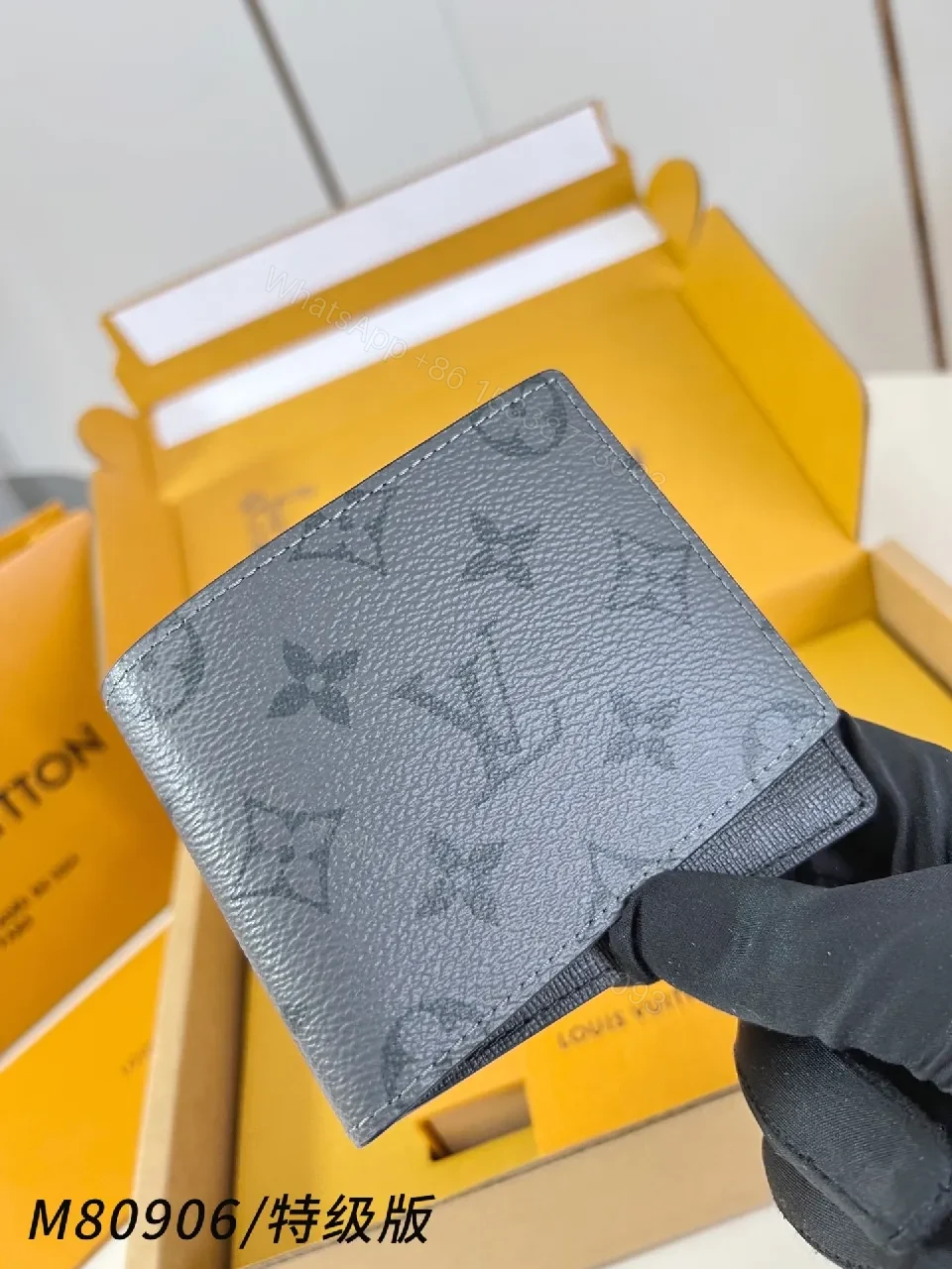 View 5 of Charcoal Monogram Leather Wallet: Slim, Organized Luxury