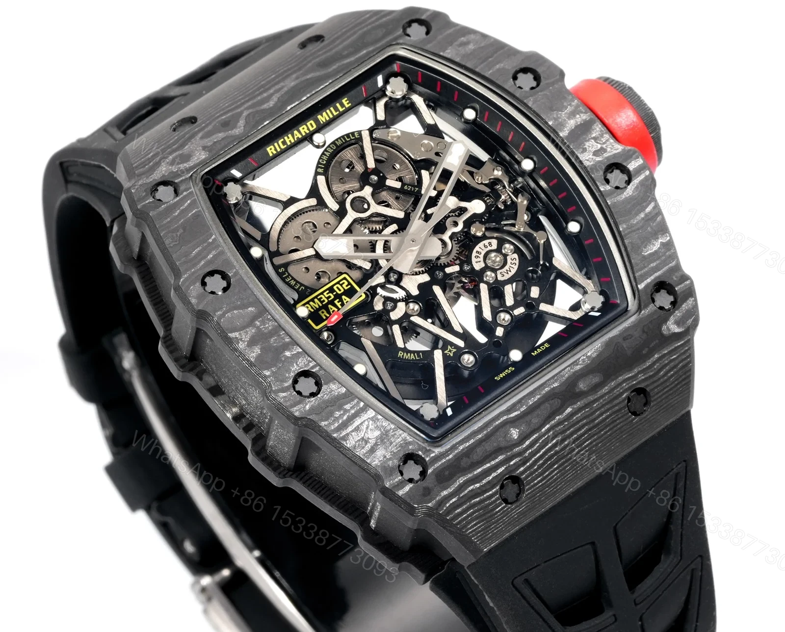 View 5 of Richard Mille RM35-02 Rafael Nadal Automatic Skeleton Watch NTPT Carbon Fiber Black Red Track Dial RMAL1 Movement Premium Edition RM35-02-RN-CARB-SK55