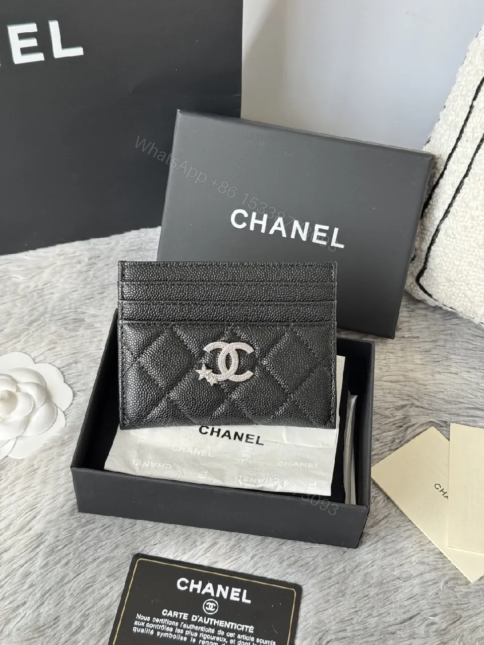 View 3 of Quilted Black Card Case Wallet – Luxury Leather, Slim Clutch