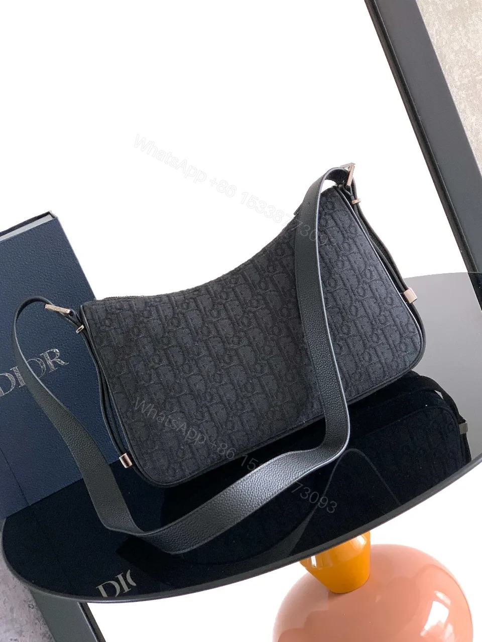 View 3 of Dark Monogram Crossbody: Compact Luxury Bag, Gold Hardware