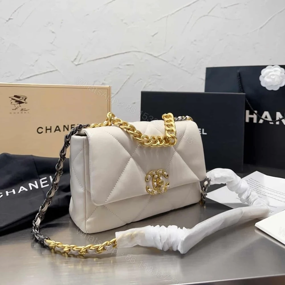 View 2 of Chanel 19 Flap Bag Shiny Gold And Silver Tone White 26Cm AS1161 B04852 10601